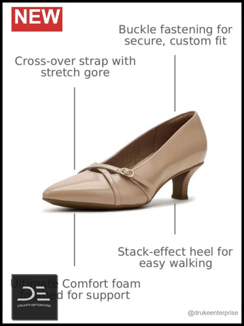 Clarks Women's Leather Kitten Heel Pumps with Buckle Strap